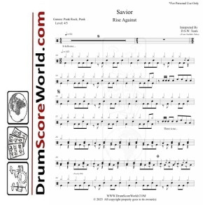 Rise Against - Savior - Drum Sheet + Play-Along Track